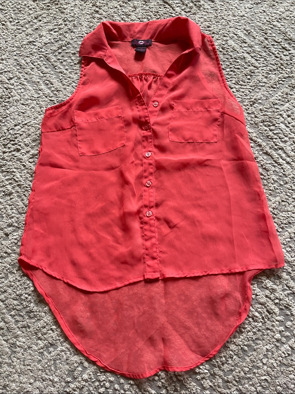 Ultra Flirt Coral Sleeveless Button-Down Top